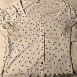 White tee with blue flowers